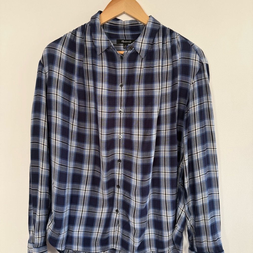 Madewell Plaid Soft Viscose Button-Front Blouse Lightweight Layering Size M - Picture 2 of 9